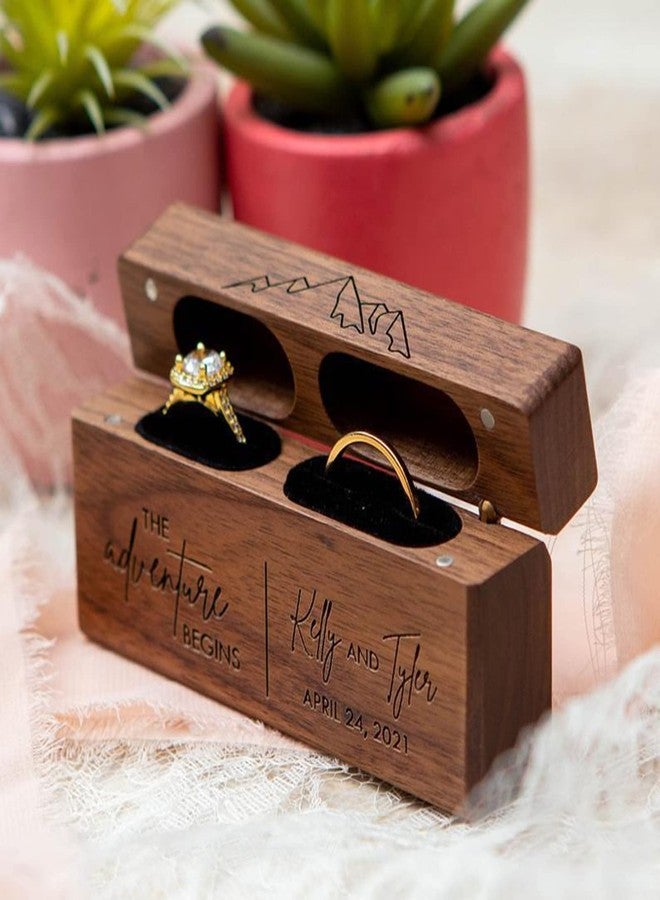 EINCORN Fashion Wood Box for 2 Rings Slim Double Storage Holder Modern Wedding Bearer Box Decorative Box with Lid, as the picture shows - Image 2